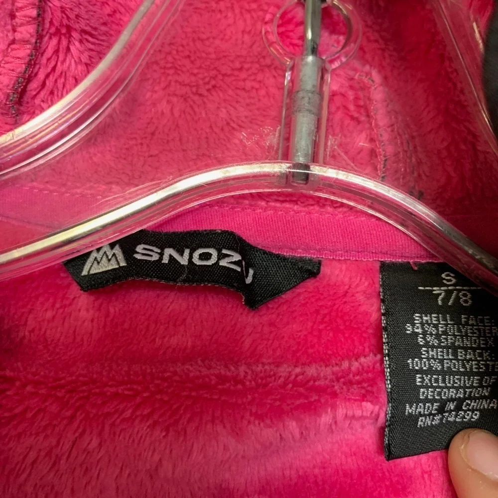 Snozu Softshell Jacket Girls S 7-8 Black Pink Sherpa Lined Hooded Thumb Holes